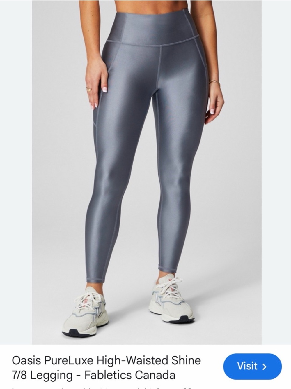 Fabletics medium High-Waisted Shine 7/8 Leggings - Steel Gray